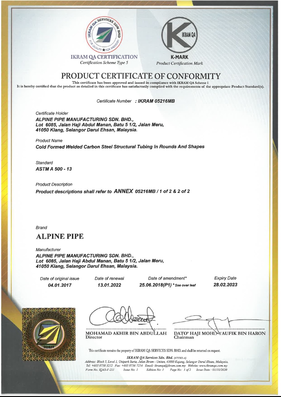 Certificates Alpine Pipe